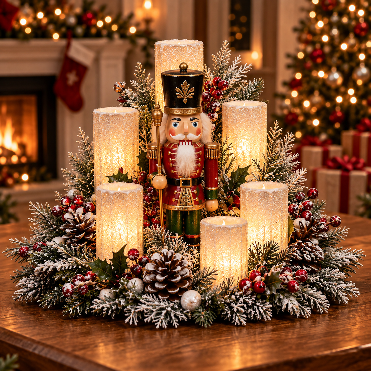 🎄 Christmas Reindeer Candle Centerpiece – Peace, Joy & Love Holiday Table Decor