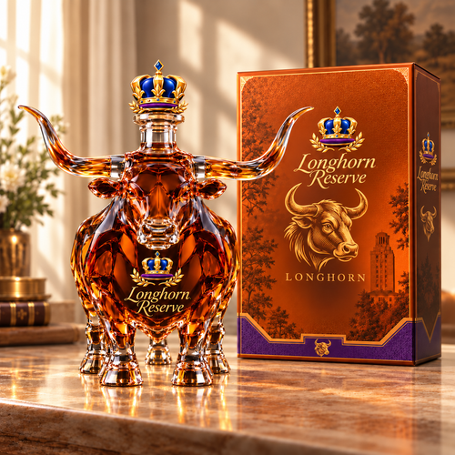 🐂  Longhorn Collector’s Bottle 👑 Sculpted Display & Gift Box