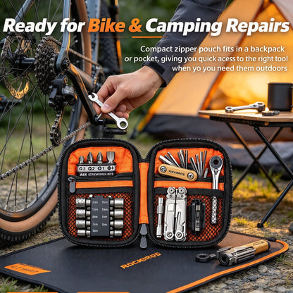 Portable EDC Repair Tool Kit, Multi-functional Hand Tool Set with Socket Wrench, Screwdriver Bits, Hex Keys & Multitool, Compact Zipper Storage Pouch
