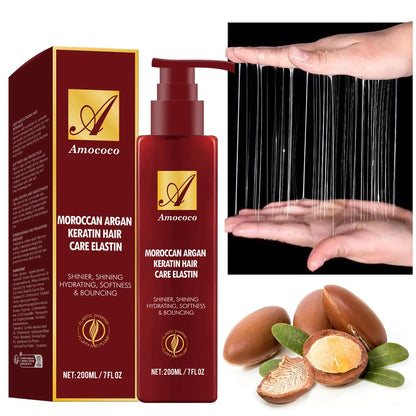 Moroccan Argan Keratin Hair Care Elastin 200ml - Deep Moisturizing & Shaping Formula for Curly Hair, Prevents Frizz, Repairs Dryness