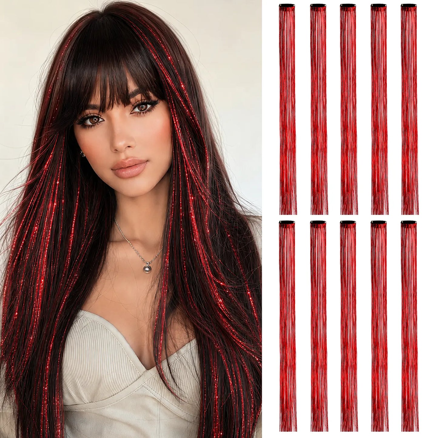 2 PCS Colored Hair Extensions 20Inch Straight Color Clip in Hair Extension Rainbow Party Highlights Synthetic Hairpiece