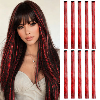 2 PCS Colored Hair Extensions 20Inch Straight Color Clip in Hair Extension Rainbow Party Highlights Synthetic Hairpiece