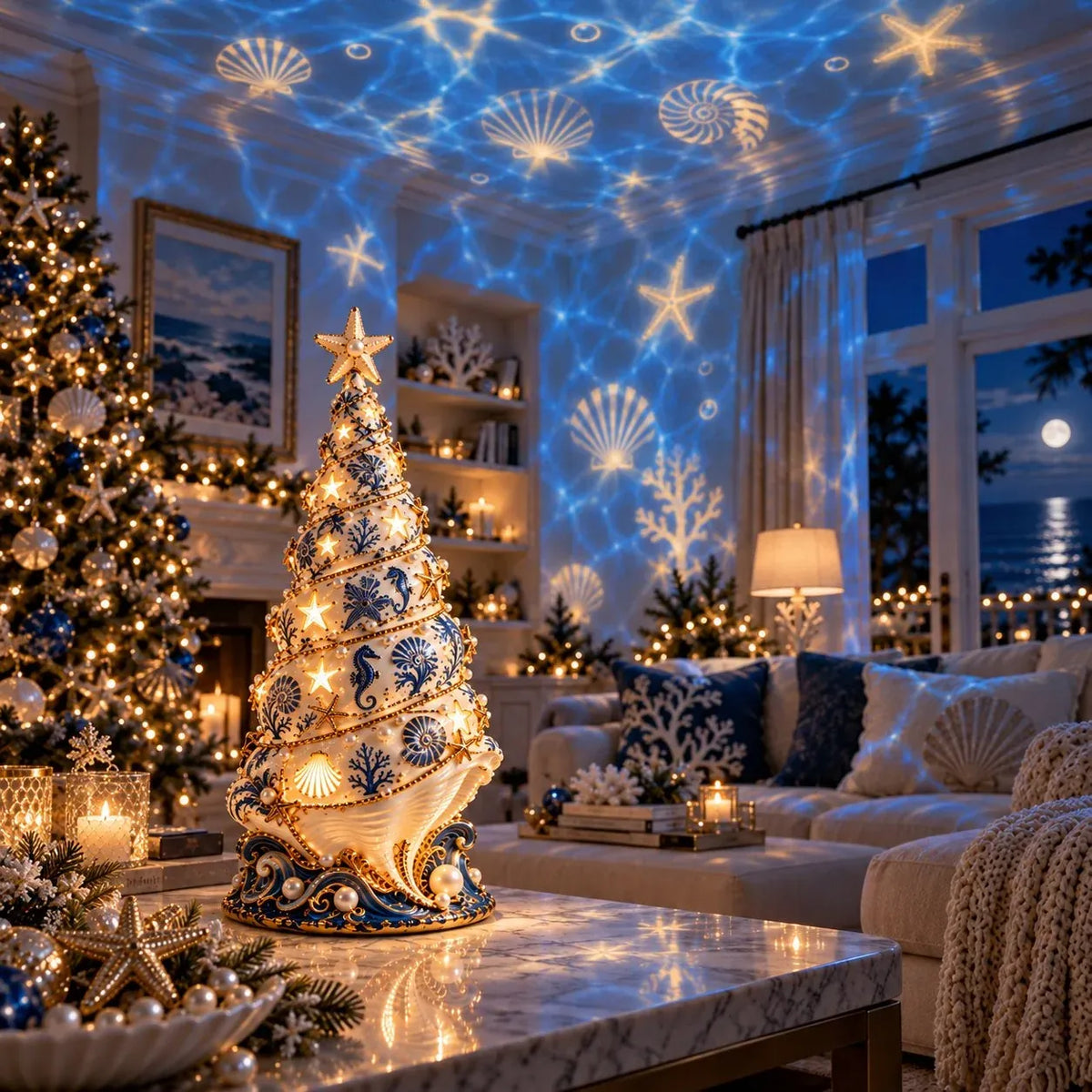 ⏳ Last Day 49% OFF – 🌊 Coastal Christmas Seashell Tree Projection Lamp