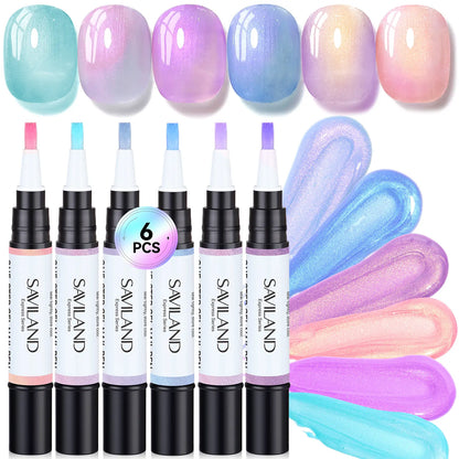 5-in-1 Gel Nail Polish Pen, Aurora Effect Gel Nail Pen with Base Color Top Coat in One, Easy Apply UV/LED Curing Nail Polish Pen