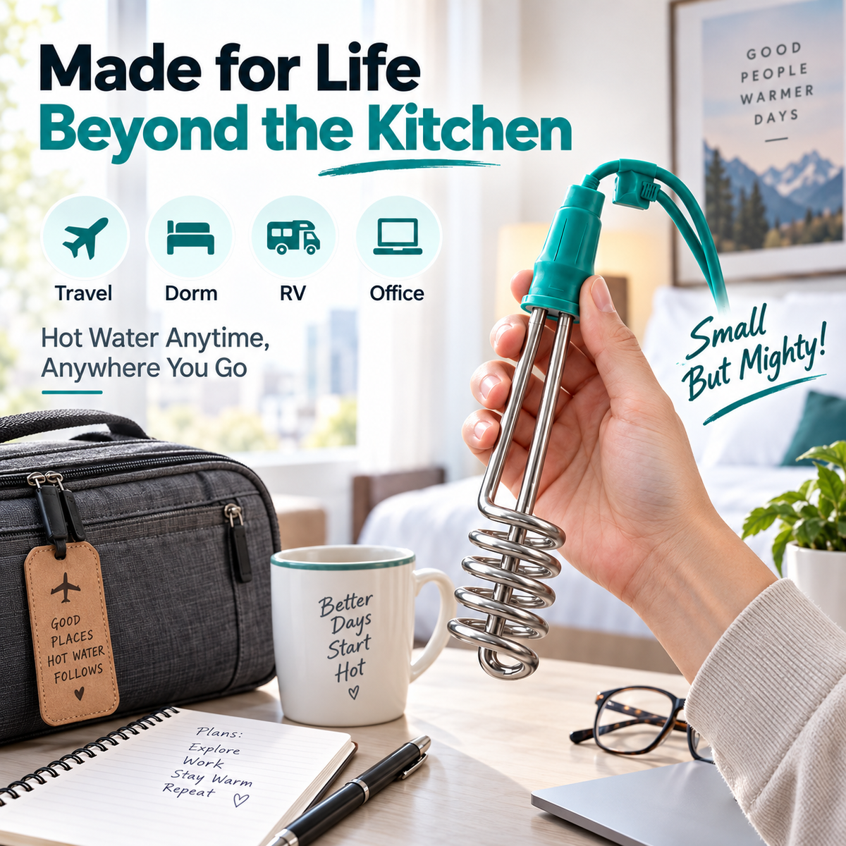 🔌 Portable Immersion Water Heater – Compact Plug-In Design for Small Spaces