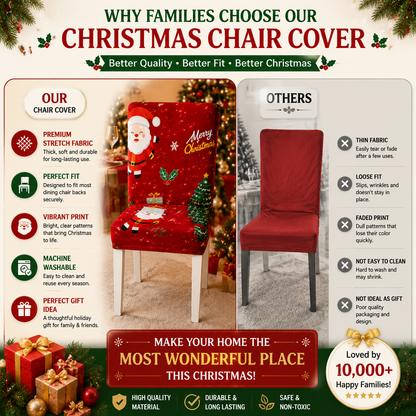 🎅 Christmas Chair Cover – Festive Santa Dining Chair Slipcover, Holiday Home Decor for Instant Christmas Makeover