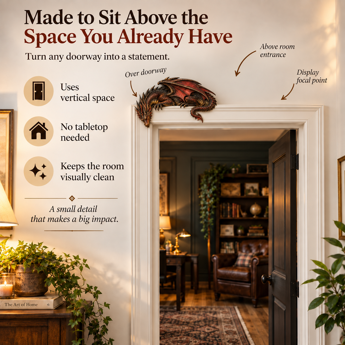 ⏳ Last Day 50% OFF – 🐉🔥 Sleeping Dragon Door Topper | Medieval Fantasy Dragon Guardian Wall Décor for Doorway, Gaming Room & Gothic Home 🏰✨