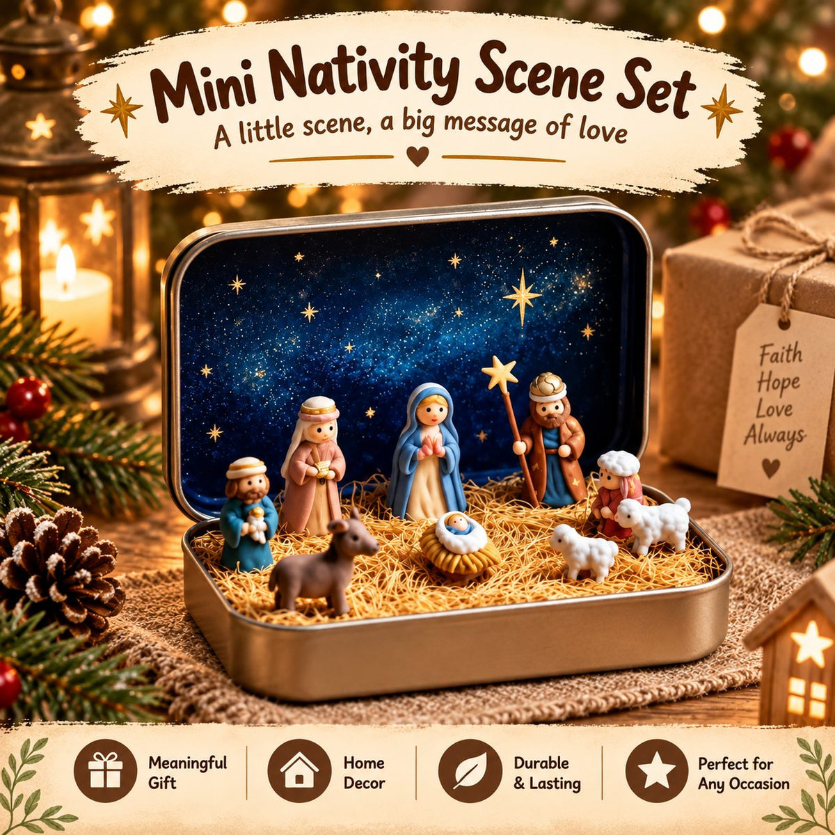 ✝️Religious Pocket-Size Mini Nativity Scene Set with Storage Box