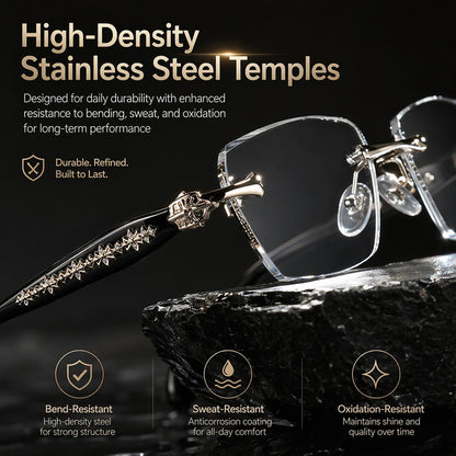 Rimless Diamond-Cut Glasses – Stainless Steel Temple, Unisex