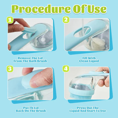 🐕🧼Pet Bath Brush with Shampoo Dispenser for Dogs & Cats