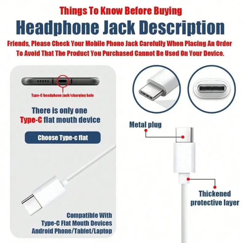 Wired In-Ear Headphones - USB-C with Mic, Volume Control, HiFi Stereo