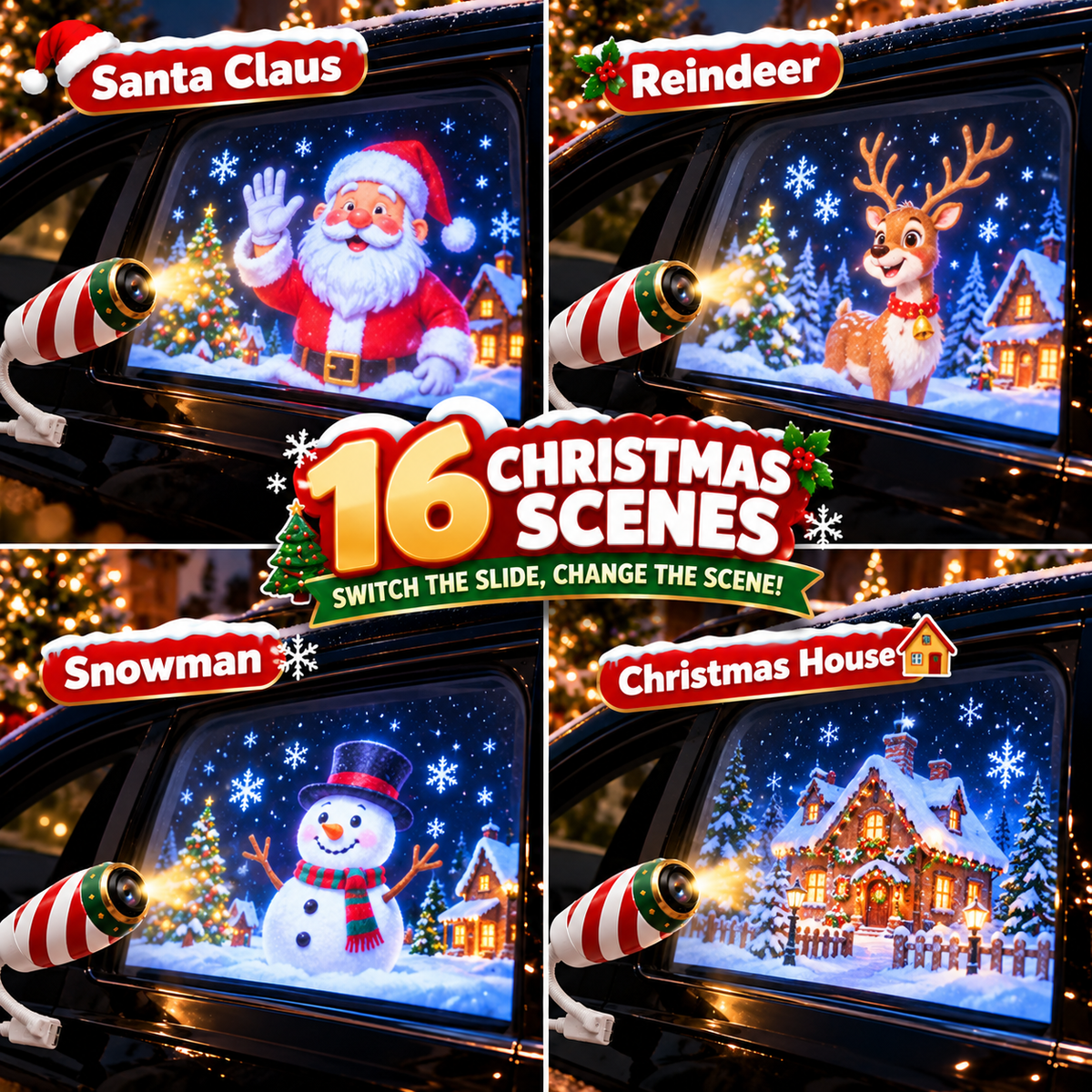 🎄 16-Scene Christmas Car Window Projector — 1 Projector + 16 Interchangeable Slides