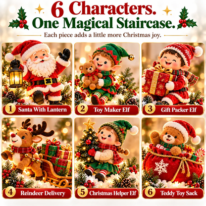 🎅 Santa’s Staircase Workshop – Lighted 6-Piece Christmas Stair Railing Decor 🎄