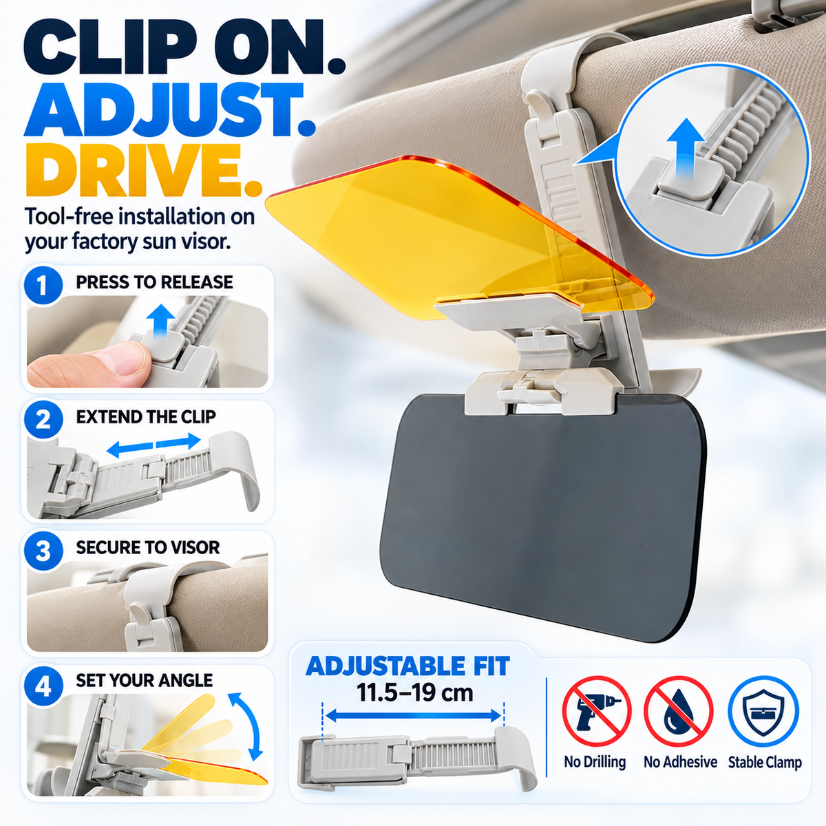 ☀️ 2-in-1 Day & Night Anti-Glare Car Visor Extender