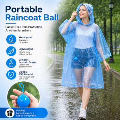 ☔ Portable Rain Poncho Ball Waterproof Hooded Raincoat Clip‑On Case | 2 4 6 Pack Emergency Outdoor Rain Ponchos