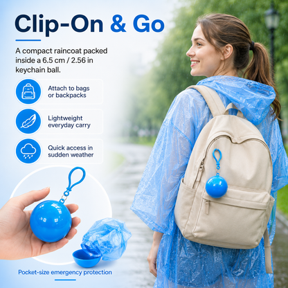 ☔ Portable Rain Poncho Ball Waterproof Hooded Raincoat Clip‑On Case | 2 4 6 Pack Emergency Outdoor Rain Ponchos