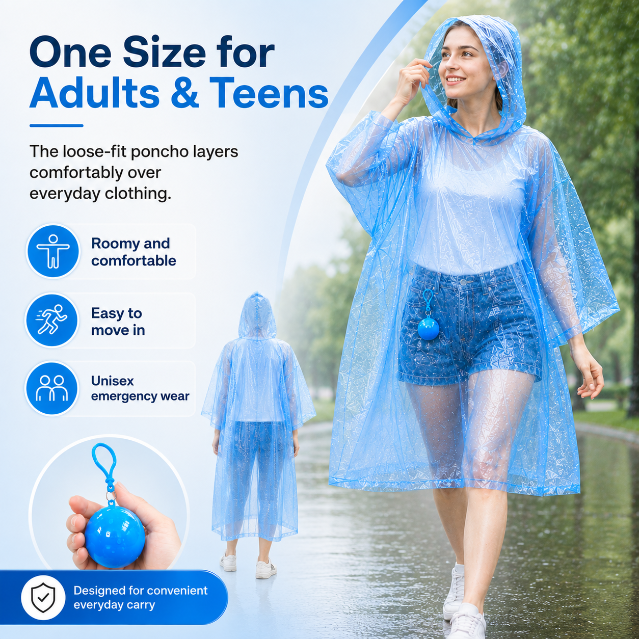 ☔ Portable Rain Poncho Ball Waterproof Hooded Raincoat Clip‑On Case | 2 4 6 Pack Emergency Outdoor Rain Ponchos