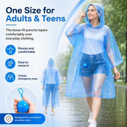 ☔ Portable Rain Poncho Ball Waterproof Hooded Raincoat Clip‑On Case | 2 4 6 Pack Emergency Outdoor Rain Ponchos
