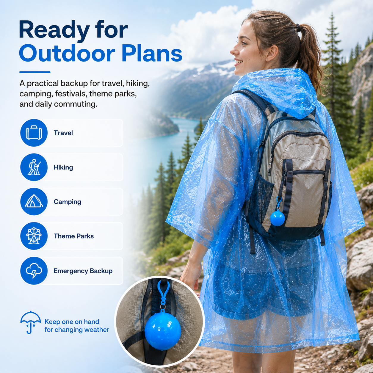 ☔ Portable Rain Poncho Ball Waterproof Hooded Raincoat Clip‑On Case | 2 4 6 Pack Emergency Outdoor Rain Ponchos