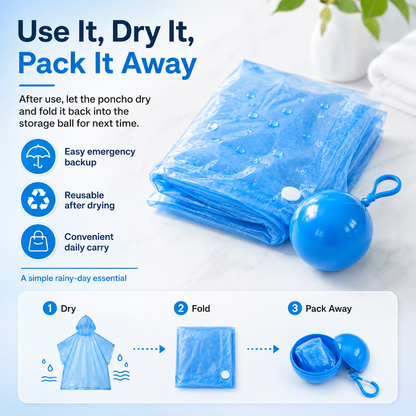 ☔ Portable Rain Poncho Ball Waterproof Hooded Raincoat Clip‑On Case | 2 4 6 Pack Emergency Outdoor Rain Ponchos