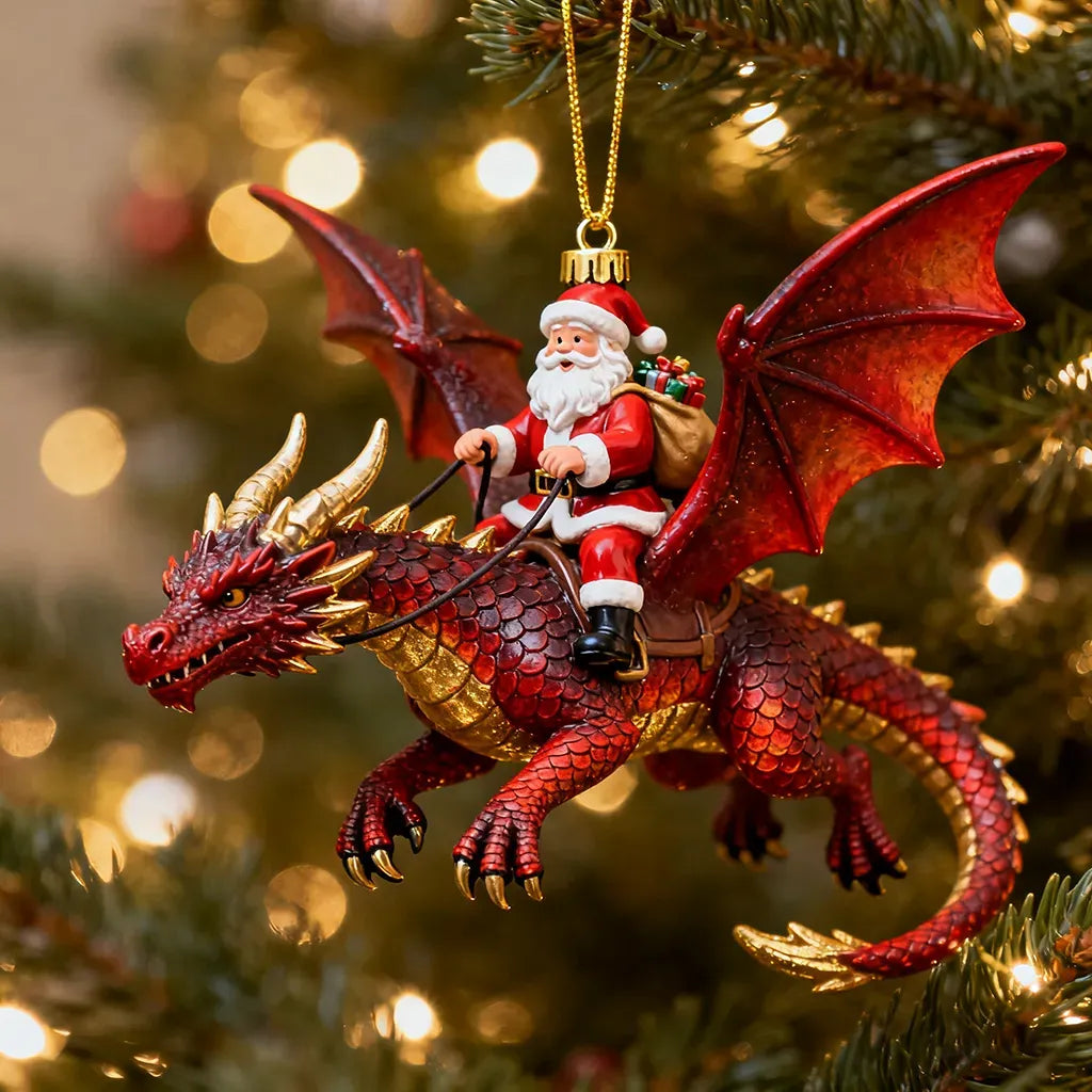 🎅Santa Riding Dragon Christmas Ornaments – 6-Piece Fantasy Collectible Set