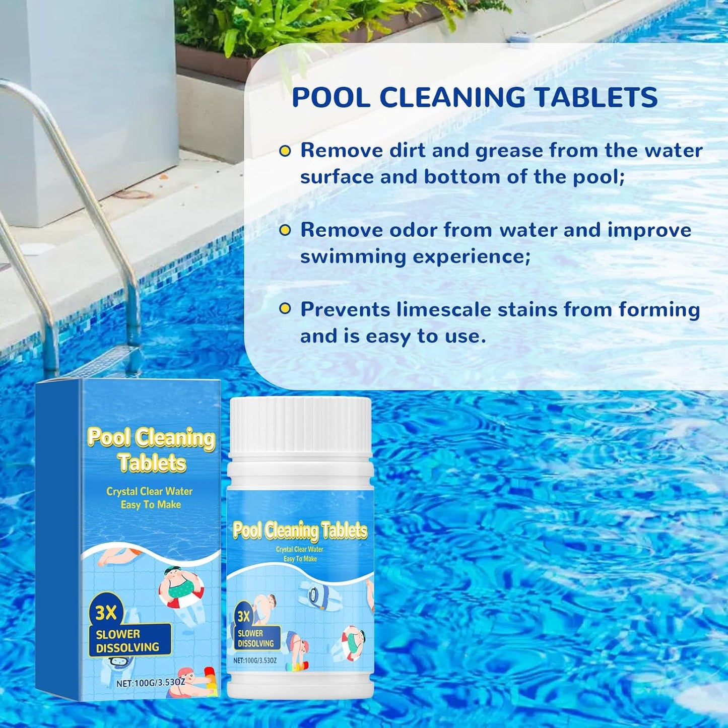 🏊‍♂️ Pool Cleaning Tablets for Crystal Clear Water – Drop, Dissolve, Dive In! 🌊✨