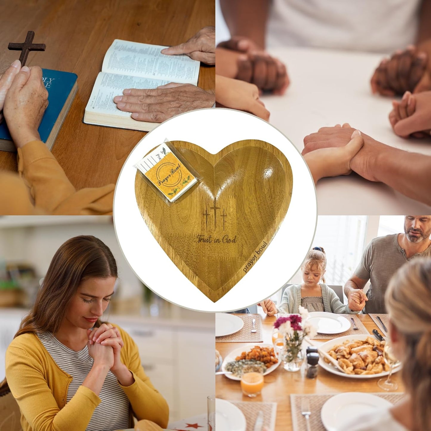 ✝️Inspirational❤️ Wooden Heart Shaped Prayer Bowl Set – Handcrafted Religious Gift