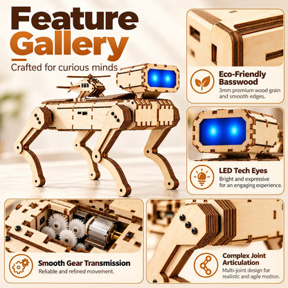 🤖 Wooden Smart Robot Dog [Voice & Remote Control] - STEM Building Kit for Kids!