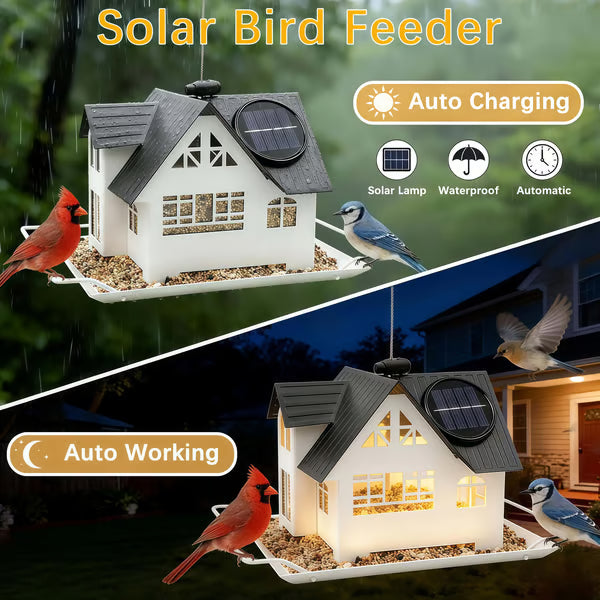 🚚Free Shipping🐦🌙Solar‑Powered Hanging Bird Feeder with Glow – Sturdy Metal Hopper Design