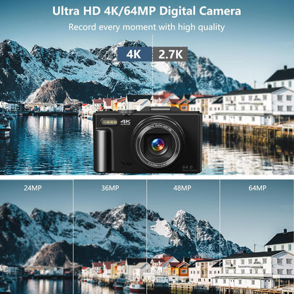 4K Digital Camera for Photography with 64MP
