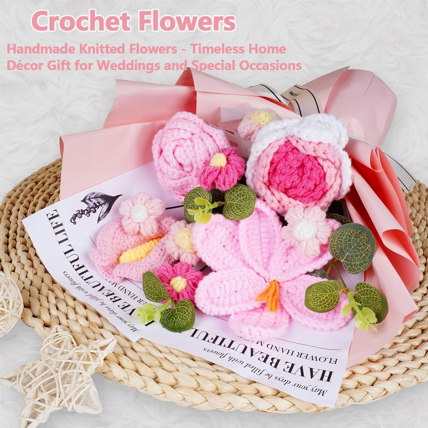 🌸 Handcrafted Crochet Pink Lily & Rose Bouquet – Timeless Blooms That Never Fade