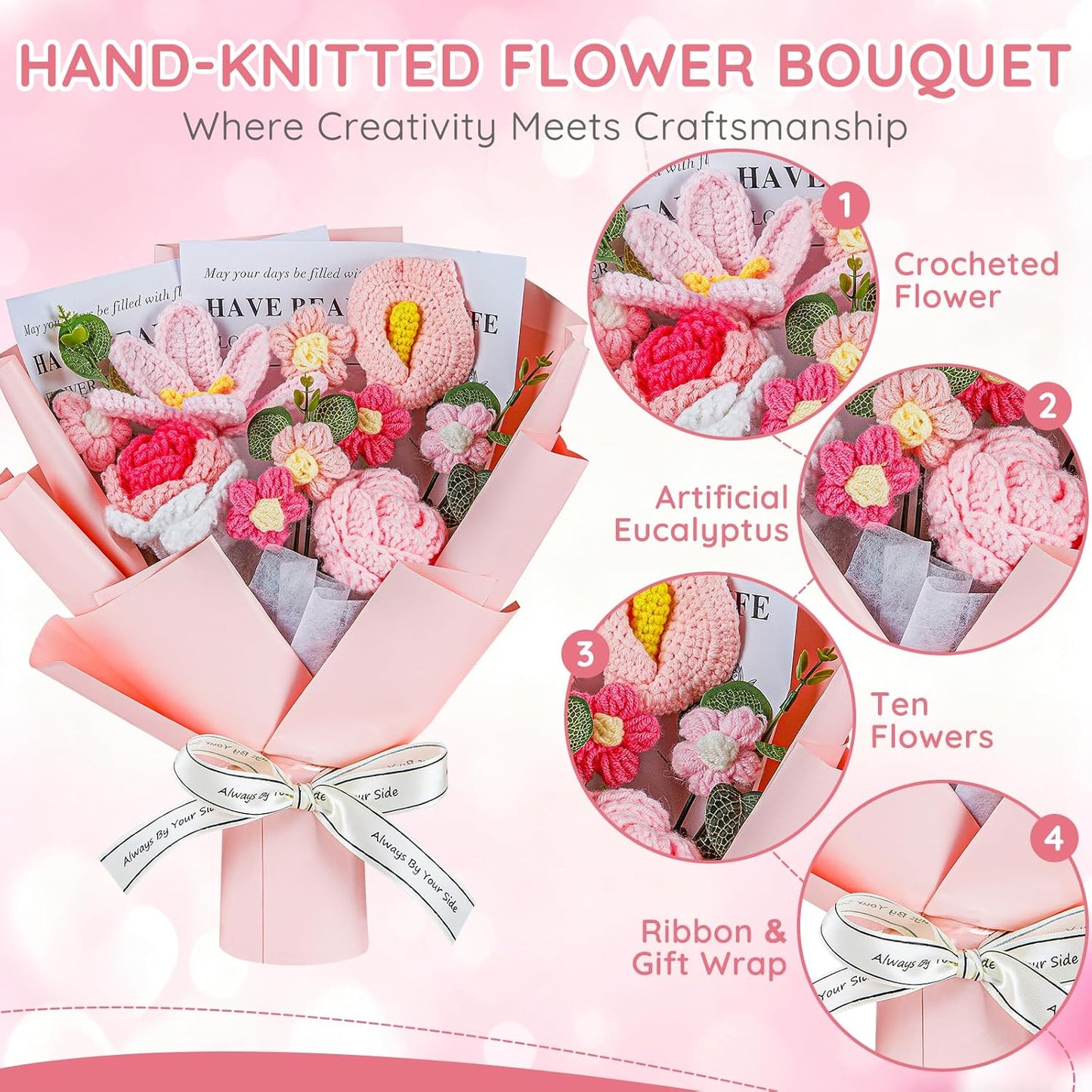🌸 Handcrafted Crochet Pink Lily & Rose Bouquet – Timeless Blooms That Never Fade