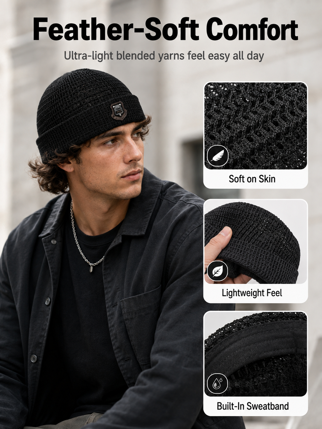 🏃 Lightweight Netting Beanie – Breathable Cuffed Skull Cap for Summer Runs