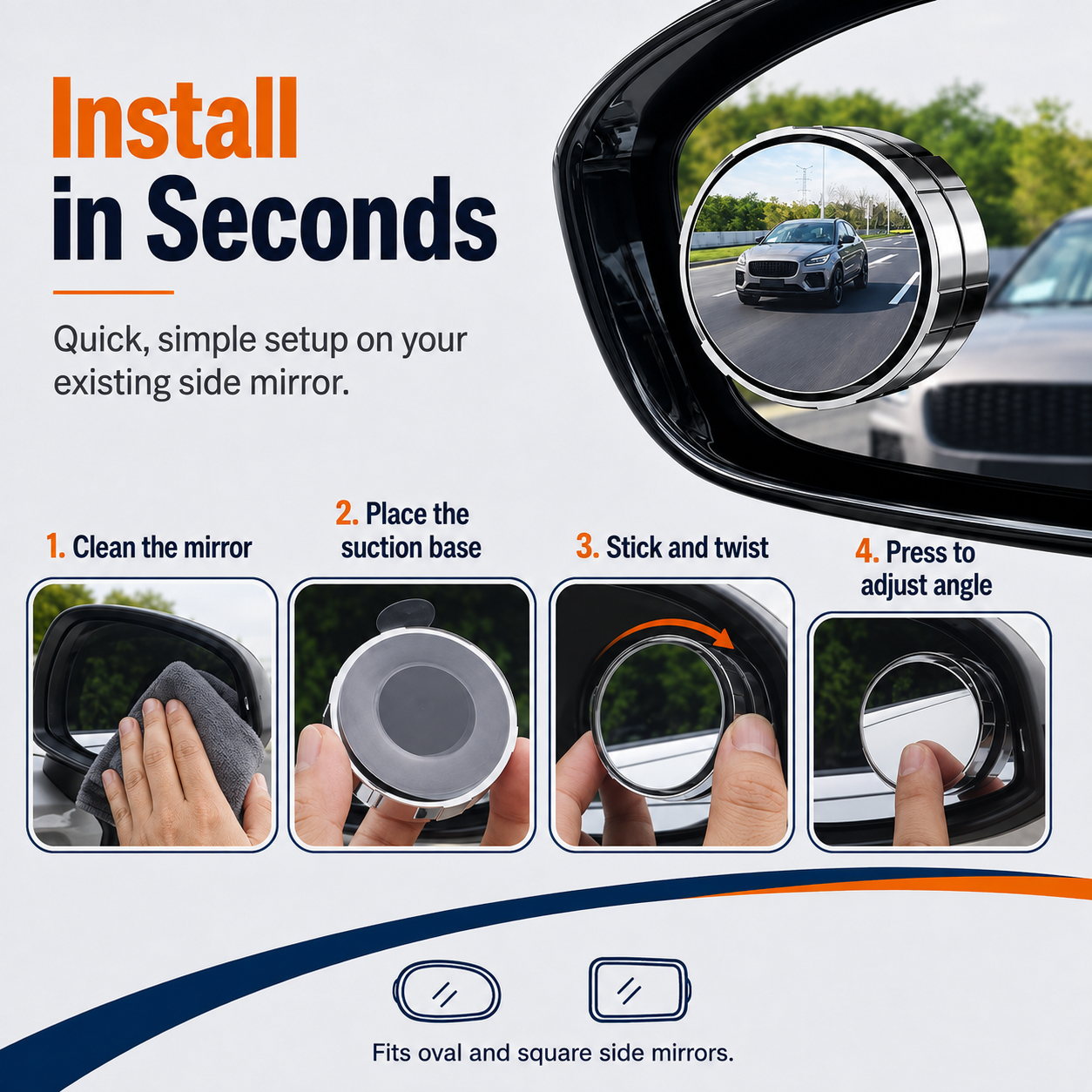 2-Pack Blind Spot Mirrors – 360° Adjustable Wide-Angle Rearview Safety Mirrors