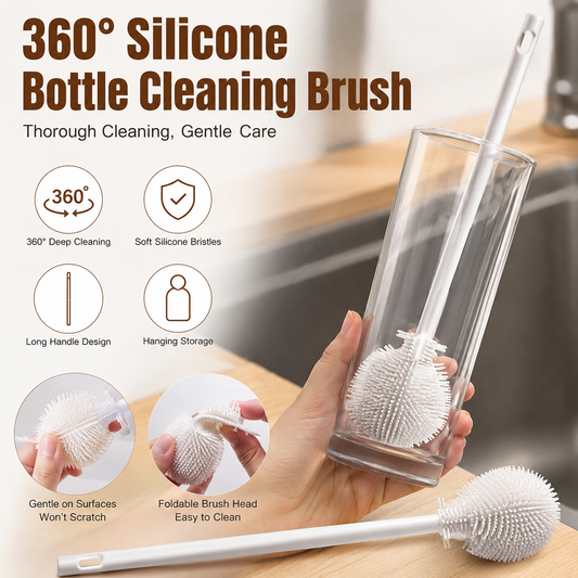 360° Silicone Bottle Cleaning Brush – Long Handle Soft Bristle Cleaner for Bottles, Cups & Narrow Containers