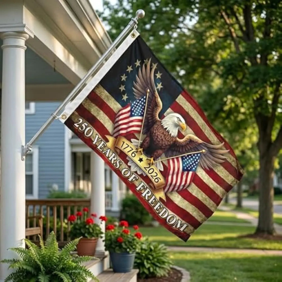 Double-sided 250th Anniversary American Flag , 1776-2026 USA 250 Years of Freedom Flag, Made from 100% Polyester with Brass Grommets Fade Resistant, Indoor Outdoor Patriotic Eagle 4th of July Decoration