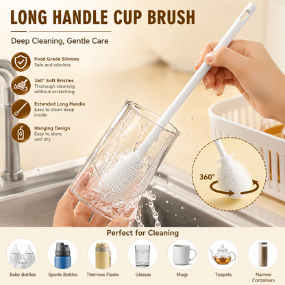 360° Silicone Bottle Cleaning Brush – Long Handle Soft Bristle Cleaner for Bottles, Cups & Narrow Containers
