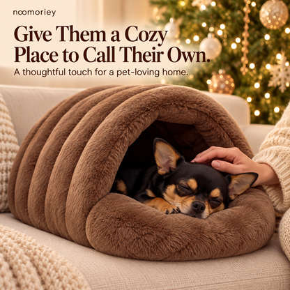 🐾 Cozy Plush Pet Cave Bed – Semi-Enclosed Hideaway with Padded Rim for Dogs & Cats