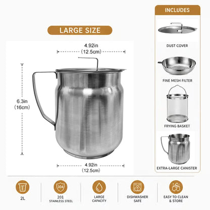 68oz 201Stainless Steel Deep Fryer Pot with Basket & Strainer