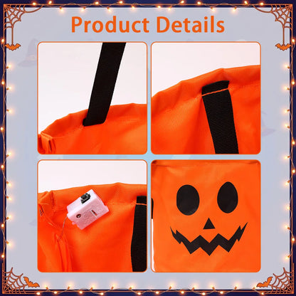🎃 Halloween Candy Bucket with LED Lights Non Woven Gift Bags Trick or Treat Bags Pumpkin Candy Bags Reusable Tote Bags 👻