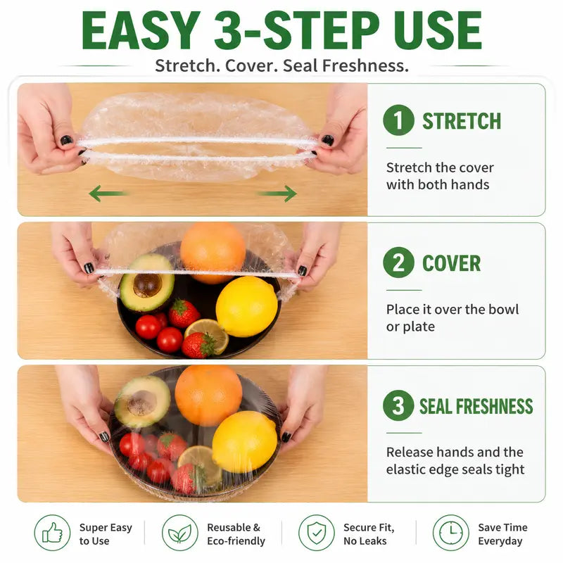 100PCS Disposable Stretch Food Covers for Bowls & Plates