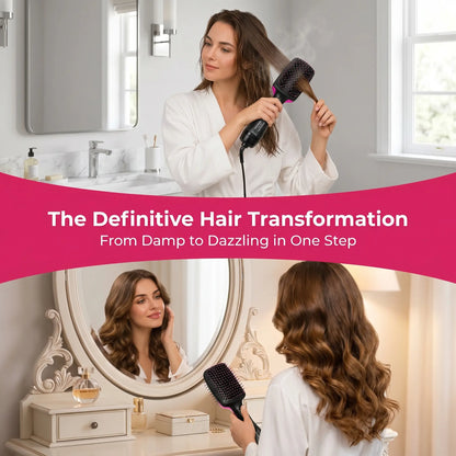 2-in-1 Hair Dryer Brush, Hot Air Brush for Curling & Straightening, Volumizing Blow Dryer Brush for Fast Styling
