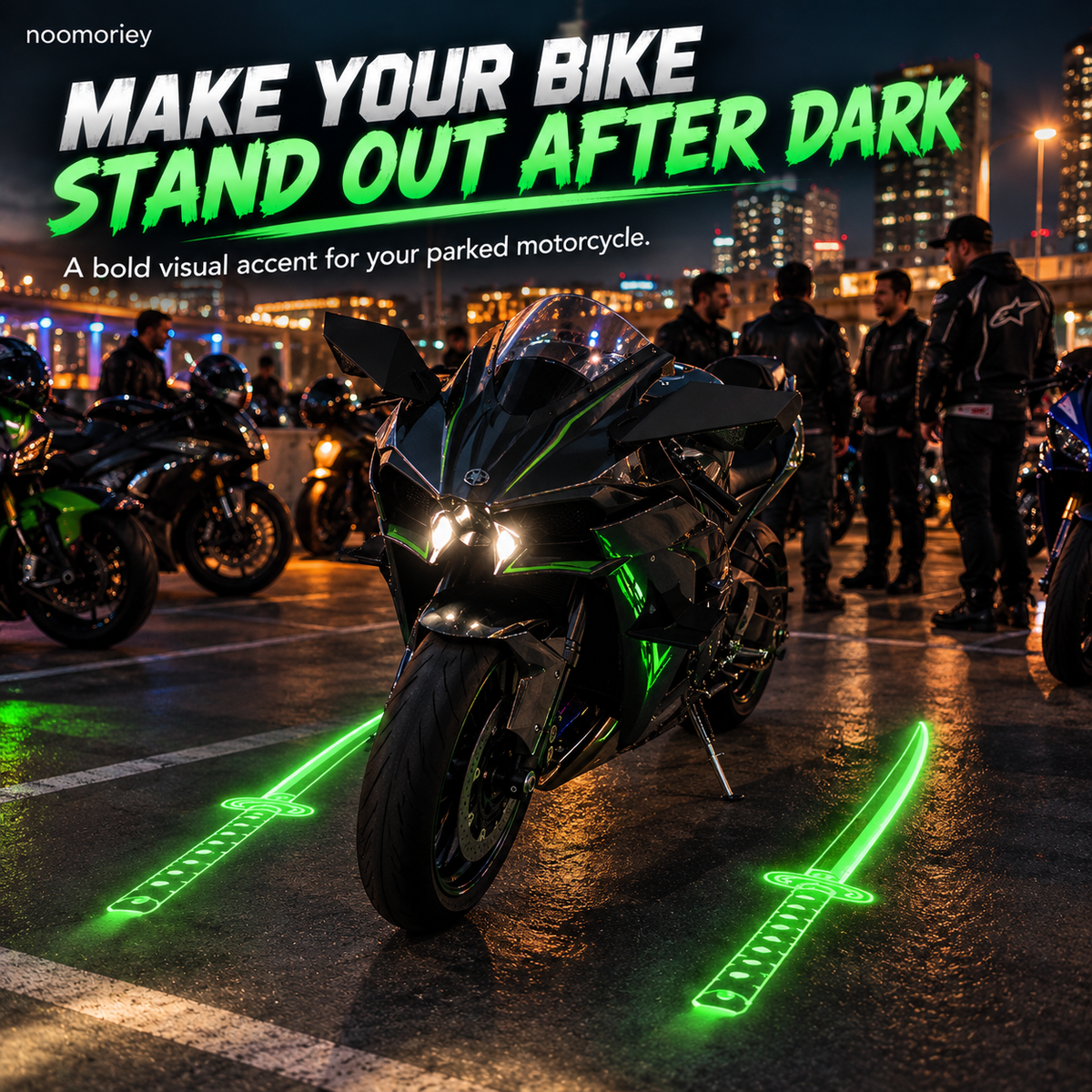 ⚔️🏍️ ShadowKatana – Dual Green Motorcycle Ground Projection Lights