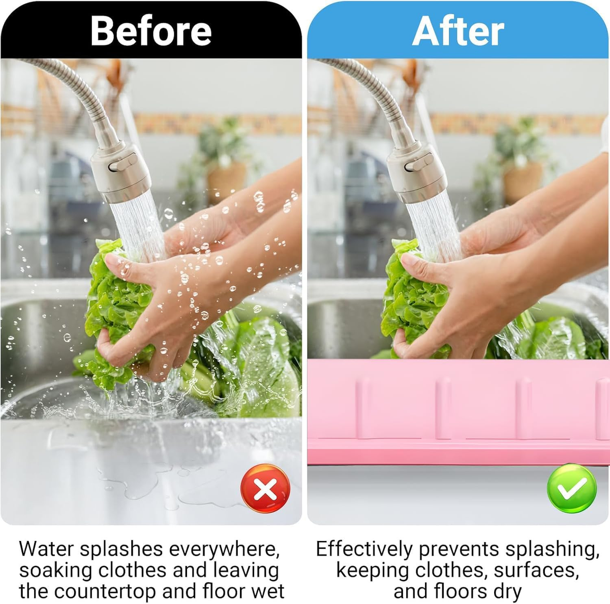 Sink Splash Guard in Kitchen with Drain Storage Compartment, Suction Cup Plastic Sink Water Shield Panel, L-Shape Water Splash Dam Stop Water Guard for Wash Basin Dining Room Dish Washing