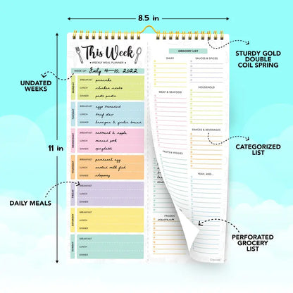 52 Sheets Pastel Undated Magnetic Weekly Meal Planner and Grocery List Notepad
