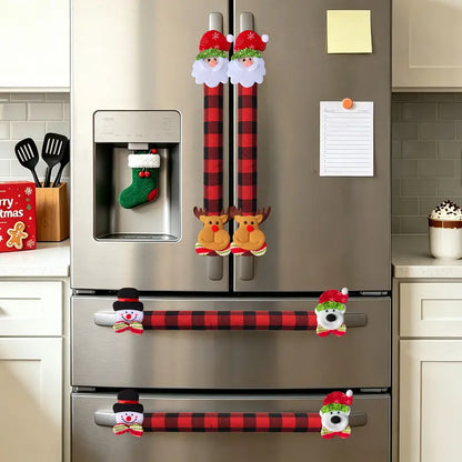 Plush Christmas Refrigerator Door Handle Covers - Red and Black Plaid Wraps🎄