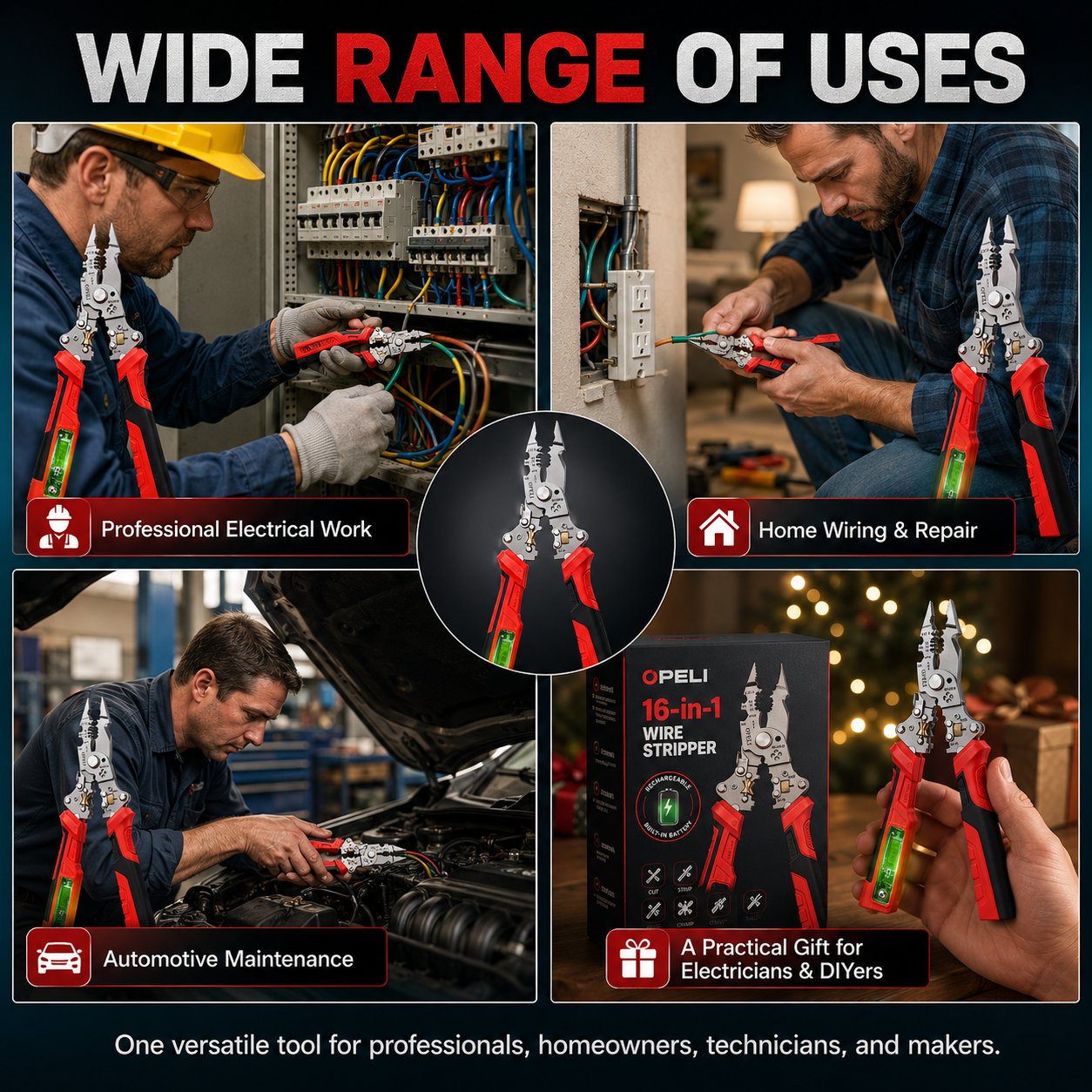 ⚡ 16-in-1 Electrical Pliers with Voltage Tester - Heavy-Duty Wire Stripper for Pros & DIYers!