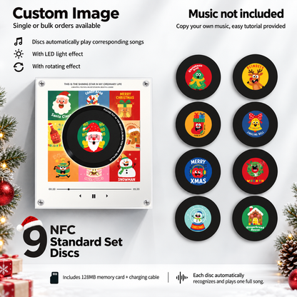 🎄🎵Christmas NFC Music Player – Turn Your Fridge Into a Holiday Jukebox. with 9 Vinyl Style Discs and USB C