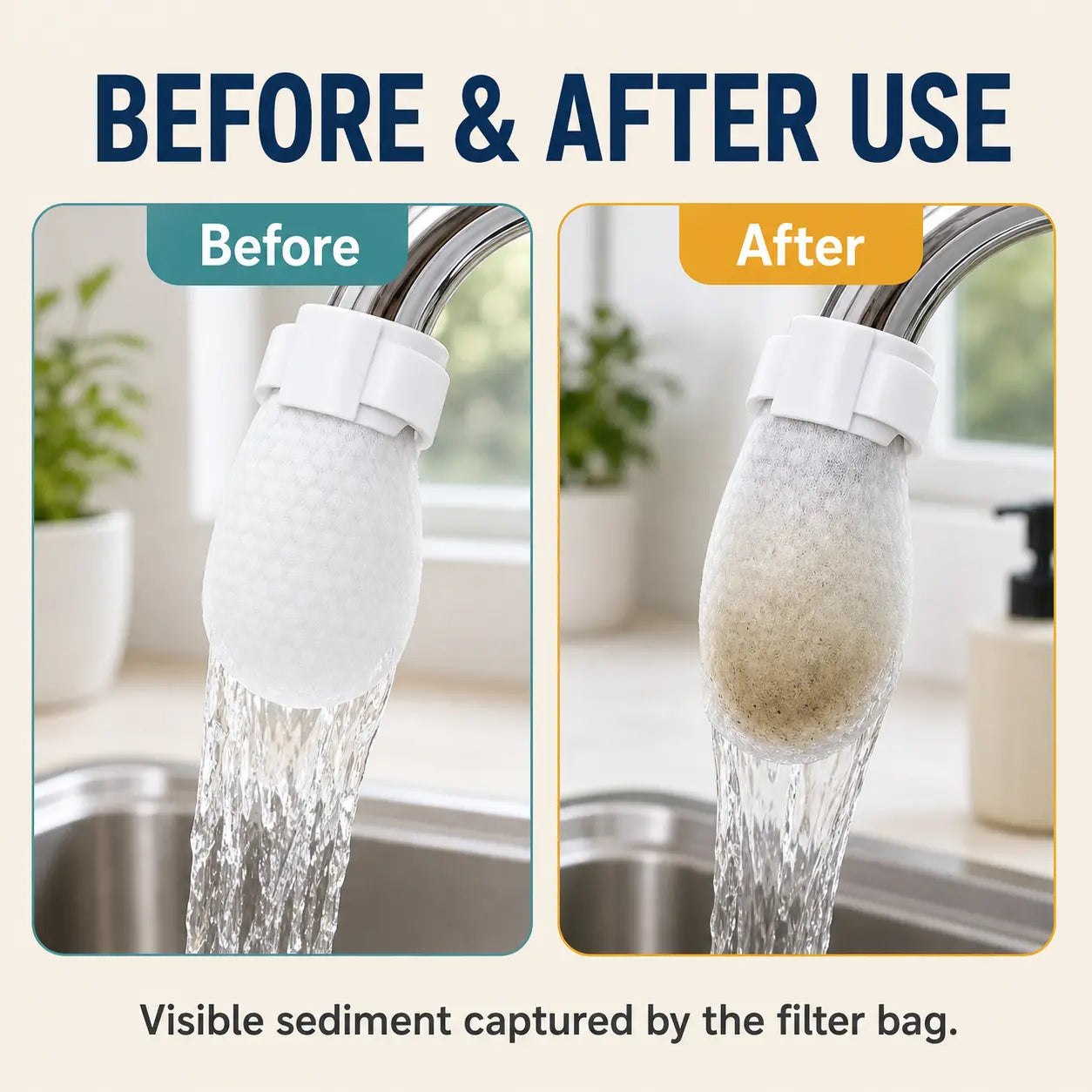 Cotton Faucet Filter Bags for Faucets Under 1" - Splash-Reducing Sediment Filter