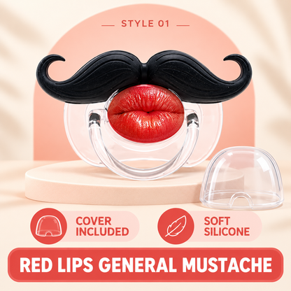 👄 Funny Red Lips Mustache Baby Pacifier – One-Piece Silicone Design with Dust Cover